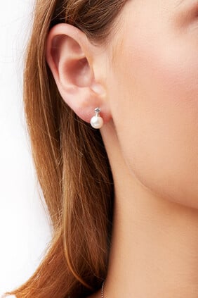 Classic Earrings, 18k White Gold, Diamond & 7mm Pearl